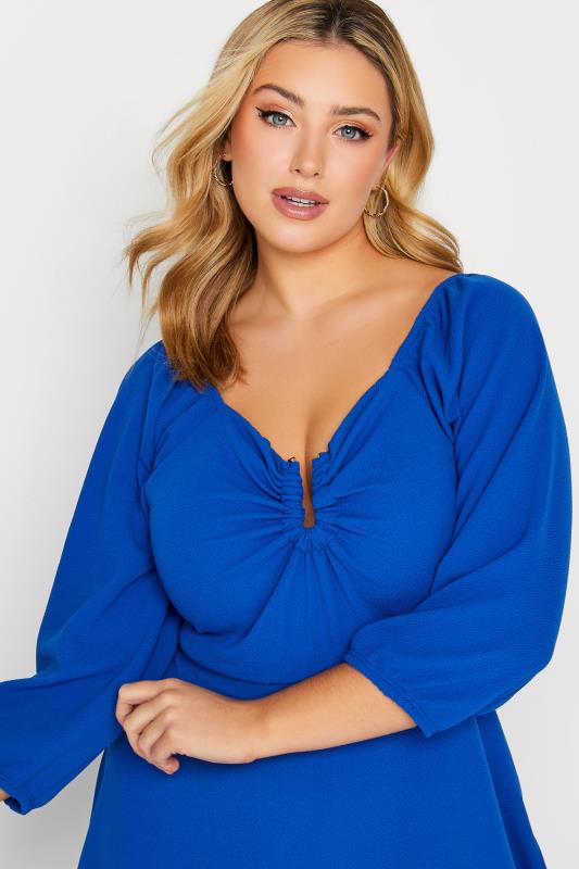 LIMITED COLLECTION Curve Cobalt Blue V-Bar Peplum Top | Yours Clothing  4