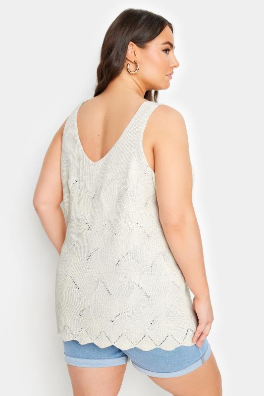 YOURS Plus Size Natural Brown Scallop Hem Knitted Vest Top | Yours Clothing 3