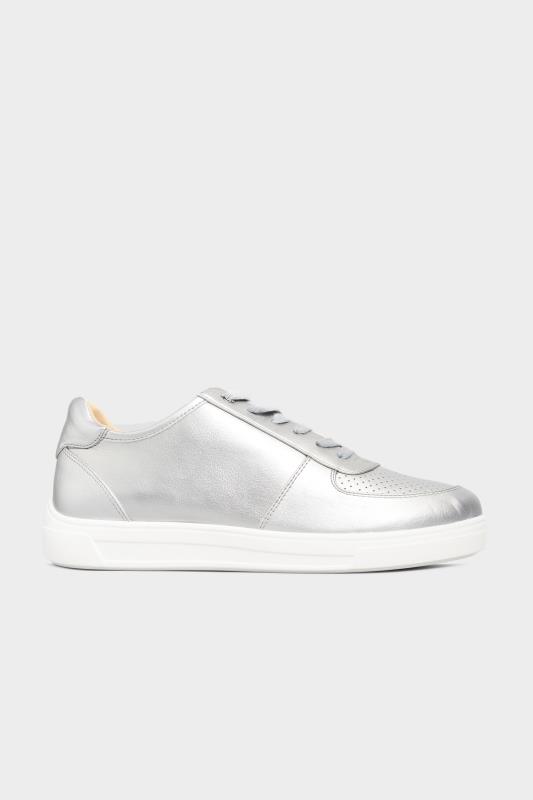Silver Vegan Leather Lace Up Trainers In Extra Wide EEE Fit 4