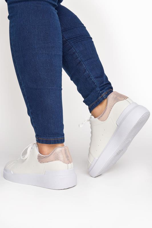 LIMITED COLLECTION White and Rose Gold Flatform Trainer In Wide Fit_M.jpg