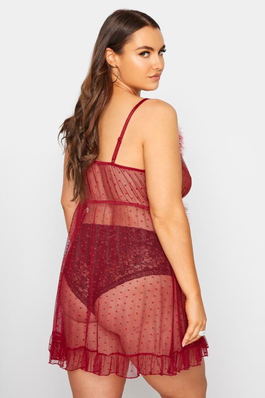 Plus Size Red Boudior Mesh Spot Print Babydoll | Yours Clothing 2
