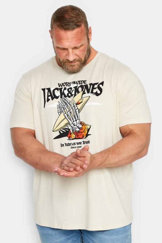 JACK & JONES Big & Tall Cream Skeleton Hand Print T-Shirt | BadRhino 1