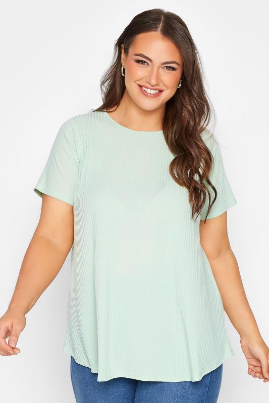 LIMITED COLLECTION Curve Sage Green Rib Swing Top 1