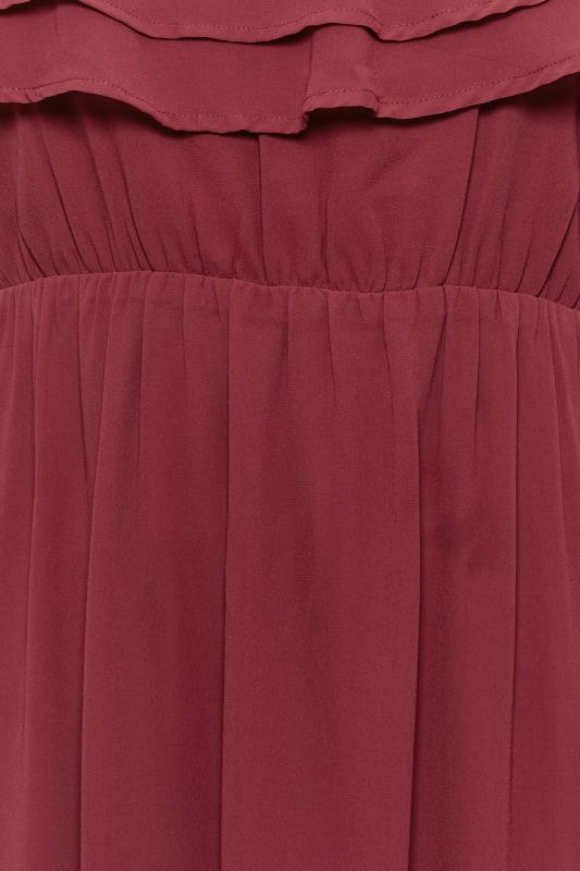 YOURS LONDON Plus Size Burgundy Red Bardot Ruffle Maxi Dress | Yours Clothing 5