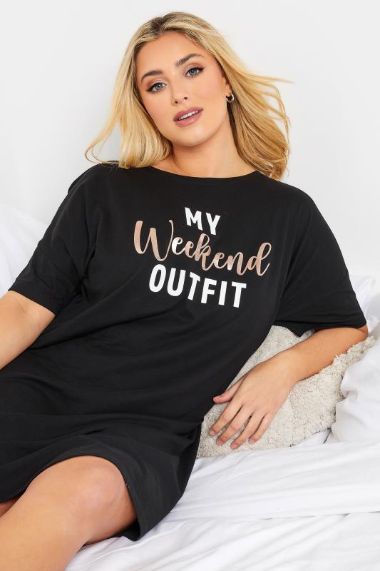  YOURS Curve Black 'My Weekend Outfit' Sleep Tee Nightdress