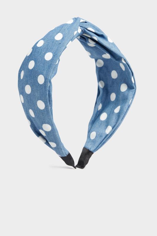 Plus Size  Blue Denim Polka Dot Twist Headband
