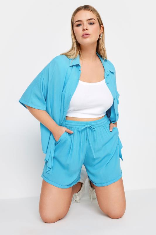 LIMITED COLLECTION Plus Size Blue Crinkle Shorts | Yours Clothing 4