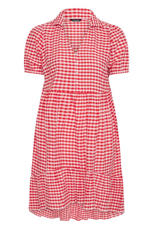 LIMITED COLLECTION Plus Size Red Gingham Dipped Hem Smock Dress | Yours Clothing 6