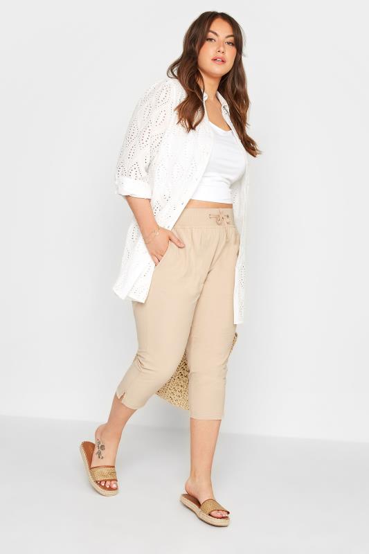 Plus Size Stone Brown Cool Cotton Cropped Trousers | Yours Clothing  2