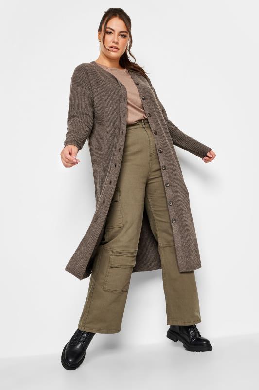 YOURS Plus Size Brown Ribbed Midi Cardigan | Yours Clothing 3