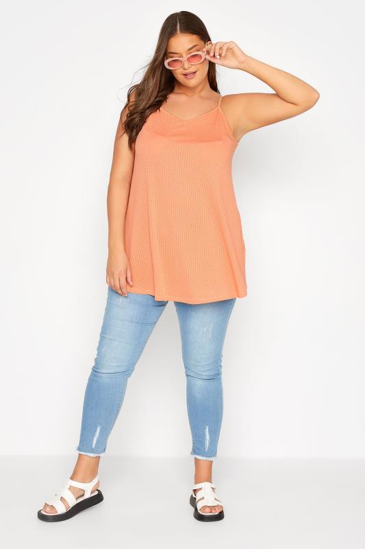 Plus Size Orange Pointelle Strappy Vest | Yours Clothing 2