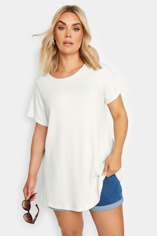 YOURS Plus Size Blue Ribbed Short Sleeve Swing Top | Yours Clothing 1