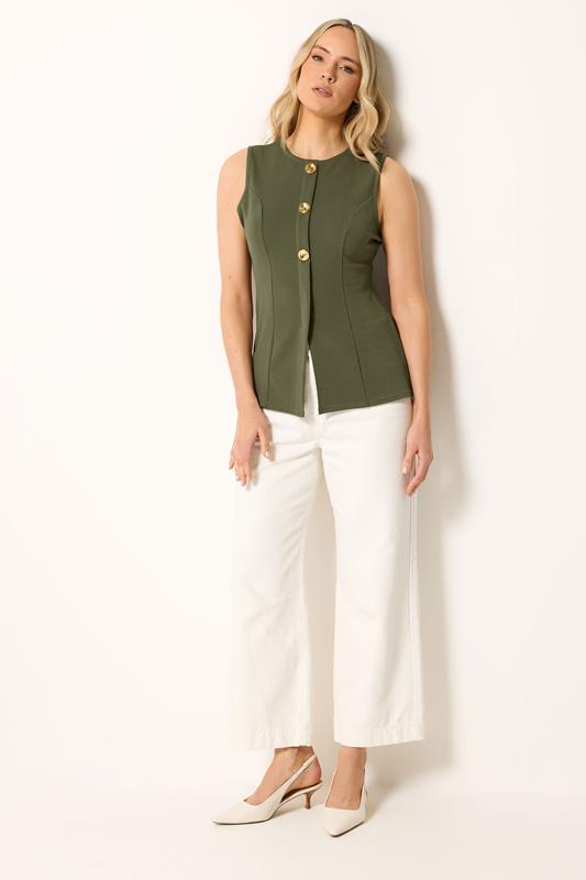 LTS Tall Women's Khaki Green Textured Button Waistcoat | Long Tall Sally 1