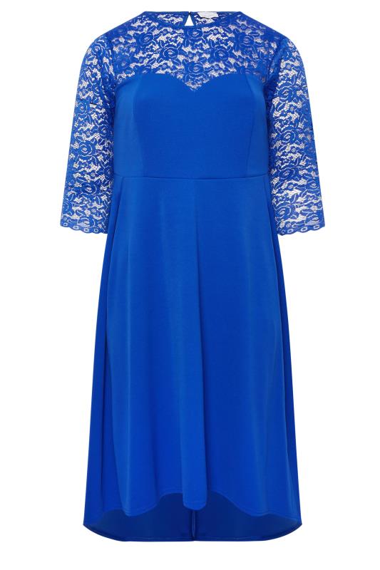 YOURS LONDON Plus Size Curve Royal Blue Lace Sweetheart Midi Dress | Yours Clothing  6