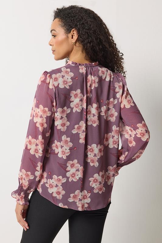 M&Co Purple Floral Tie Neck Blouse | M&Co 4