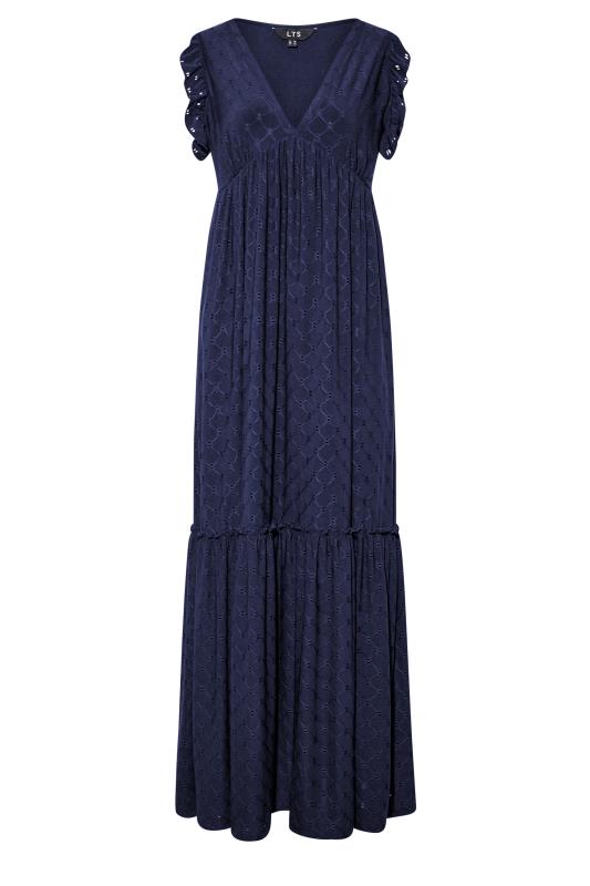 LTS Tall Navy Blue Broderie Anglaise Frill Maxi Dress | Long Tall Sally 6