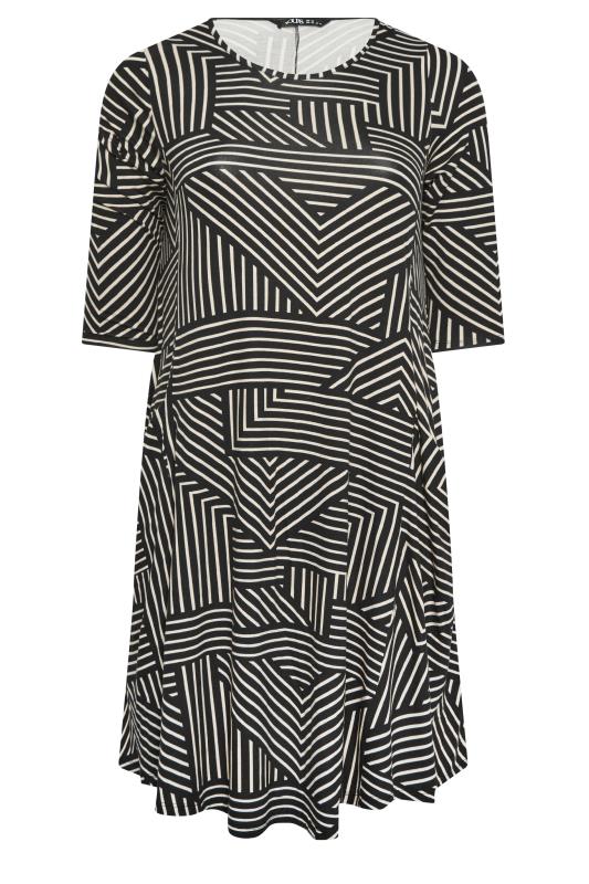 YOURS Plus Size Black Geometric Print Drape Pocket Mini Dress | Yours Clothing 6