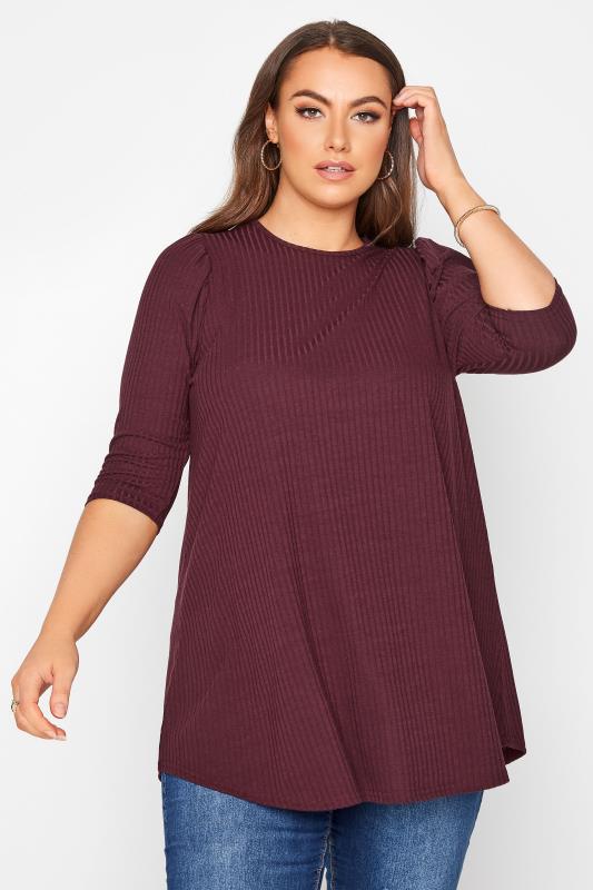 LIMITED COLLECTION Berry Purple Puff Sleeve Ribbed Top_A.jpg