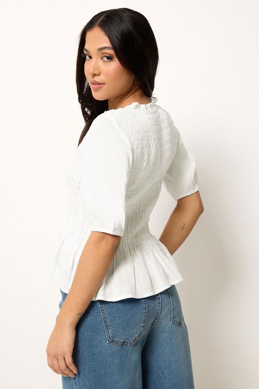 PixieGirl Petite Women's White Shirred Button Shirt | PixieGirl 2