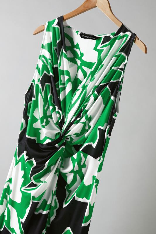 EVANS Plus Size Green Abstract Floral Print Twist Front Maxi Dress | Evans 7