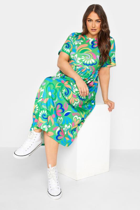 YOURS Curve Plus Size Green Abstract Print Smock Dress | Yours Clothing  2