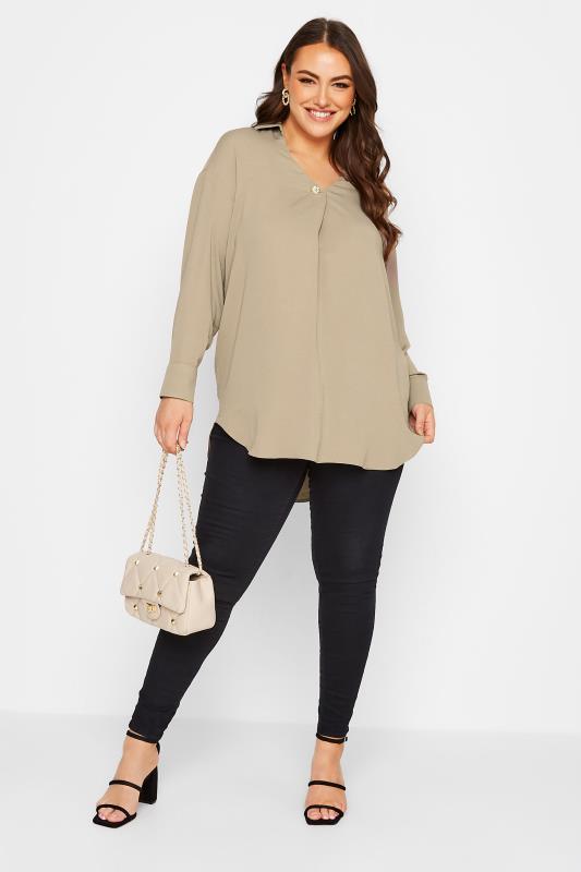 YOURS LONDON Plus Size Womens Curve Beige Brown Button Blouse | Yours Clothing 2
