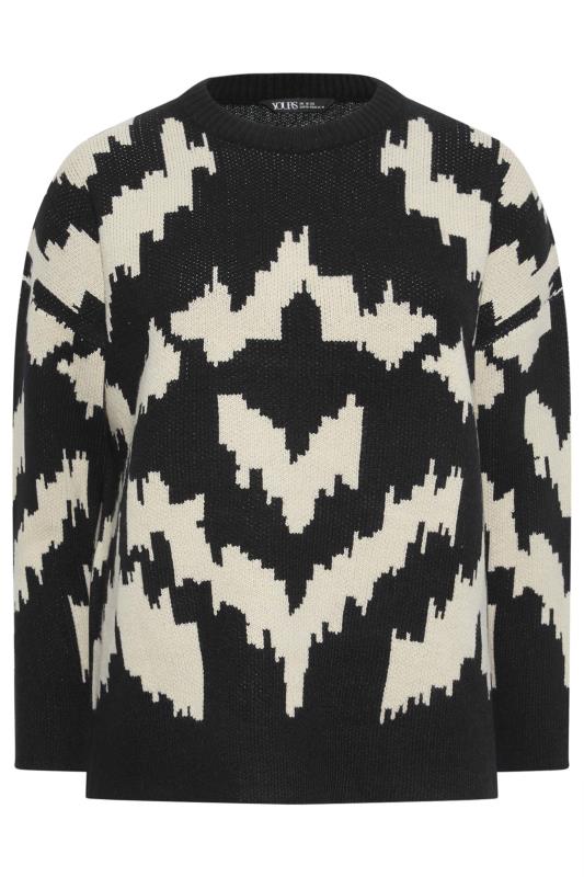 YOURS Plus Size Black Abstract Pattern Knitted Jumper | Yours Clothing 5