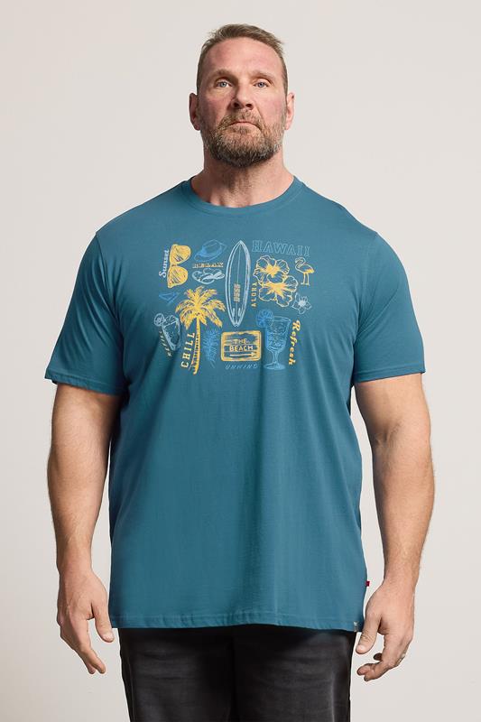  D555 Big & Tall T-shirt bleu sarcelle à imprimé Summer Beach