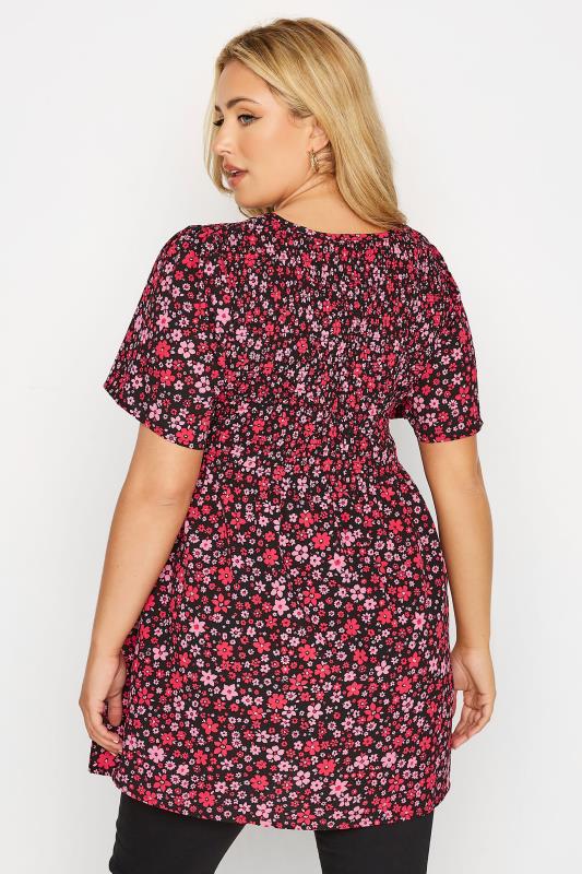 Plus Size Pink Ditsy Floral Shirred Top | Yours Clothing 4