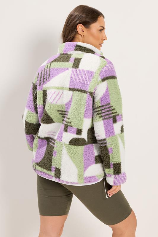 YOURS Plus Size Green & Purple Abstract Quarter Zip Fleece | Yours Clothing 2