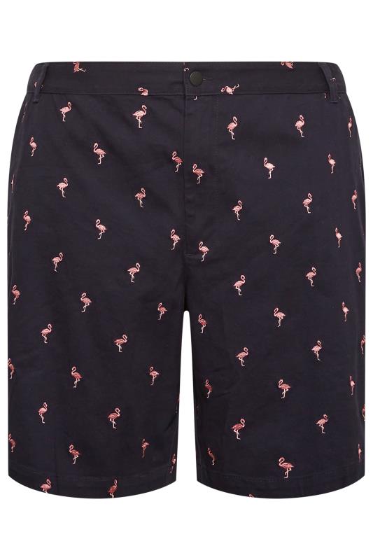 BadRhino Big & Tall Navy Blue Flamingo Embroidered Stretch Chino Shorts | BadRhino 4