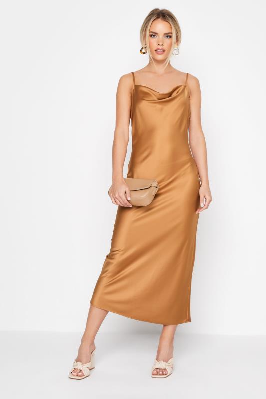 Petite Bronze Brown Satin Slip Dress | PixieGirl 2