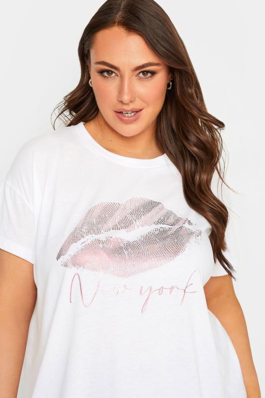 YOURS Curve Plus Size White Lips Foil Print T-Shirt | Yours Clothing 4