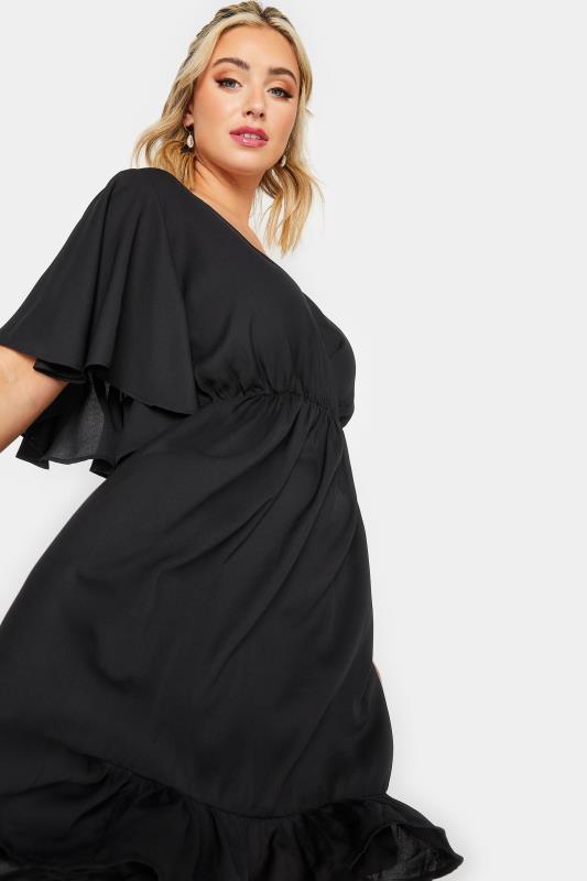 LIMITED COLLECTION Plus Size Black Frill Sleeve Wrap Tunic Dress | Yours Clothing 5