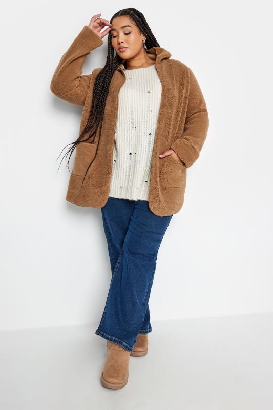 YOURS Plus Size Brown Teddy Hooded Jacket | Yours Clothing 2