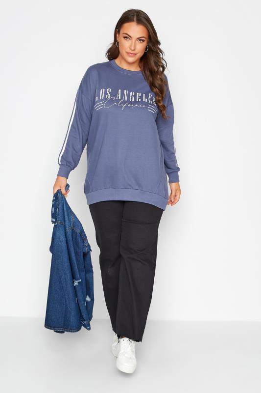 Plus Size Blue 'Los Angeles' Embellished Varsity Sweatshirt | Yours Clothing 2