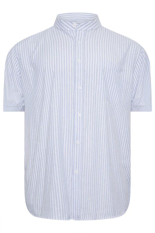  Grande Taille KAM Big & Tall Blue Stripe Grandad Collar Shirt
