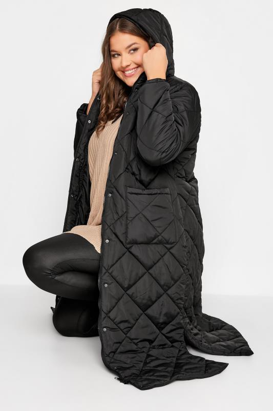 Plus Size Black Lightweight Quilted Maxi Coat | Yours Clothing 4