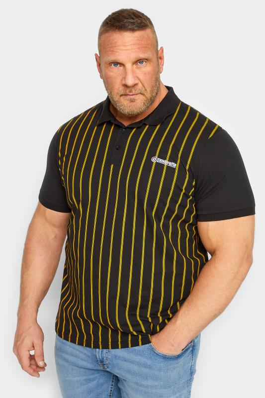 LAMBRETTA Big & Tall Plus Size Black Pinstripe Short Sleeve Polo Shirt | BadRhino  1