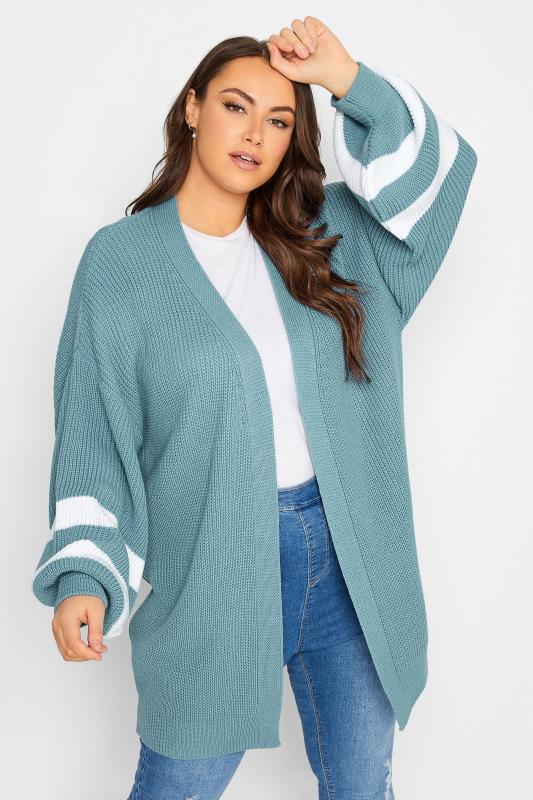  Grande Taille YOURS Curve Light Blue Balloon Varisty Sleeve Cardigan