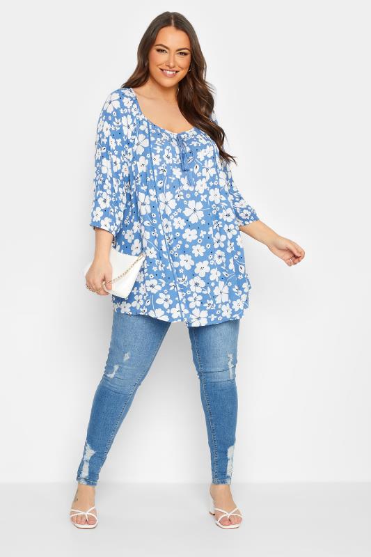 YOURS Plus Size Blue Floral Gypsy Top | Yours Clothing 2