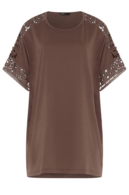 YOURS Plus Size Brown Crochet T-Shirt | Yours Clothing 5