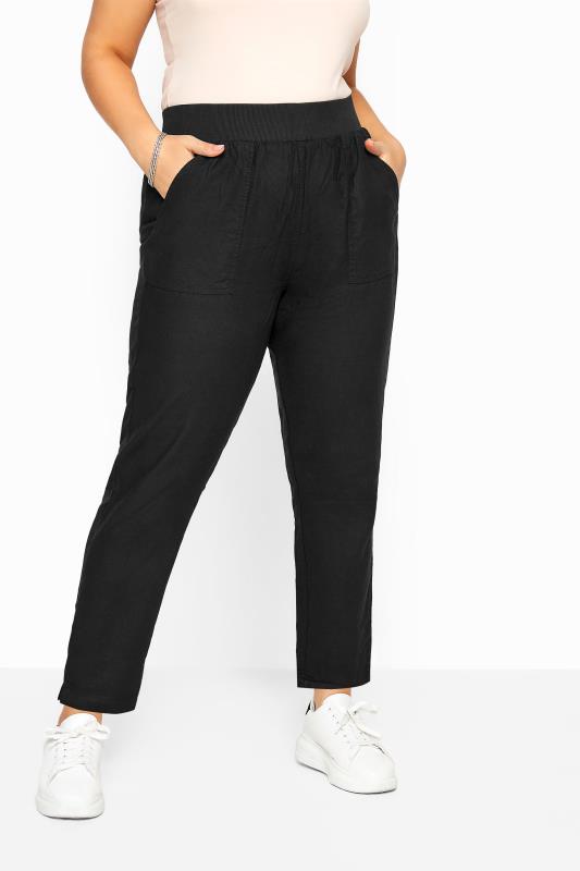 Black Linen Tapered Trousers | Yours Clothing