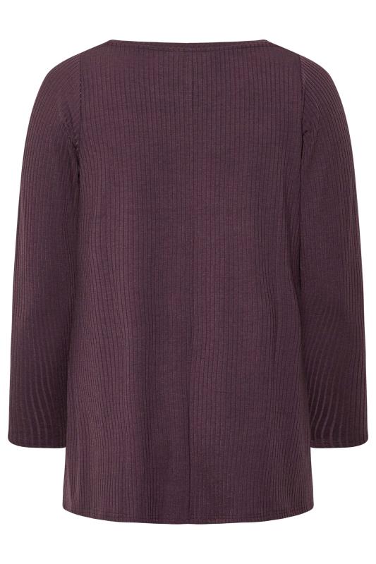 Plus Size Dark Purple Long Sleeve Ribbed Top | Yours Clothing 7