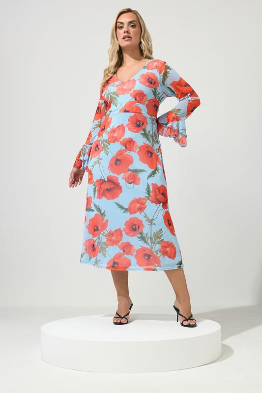 YOURS LONDON Plus Size Light Blue Floral Mesh Dress | Yours Clothing 1
