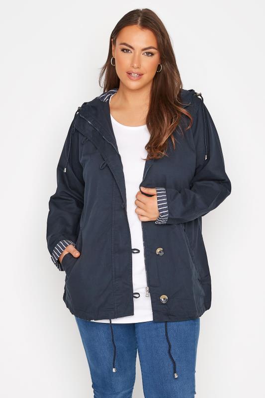 Plus Size Dark Blue Contrast Parka Jacket | Yours Clothing  1