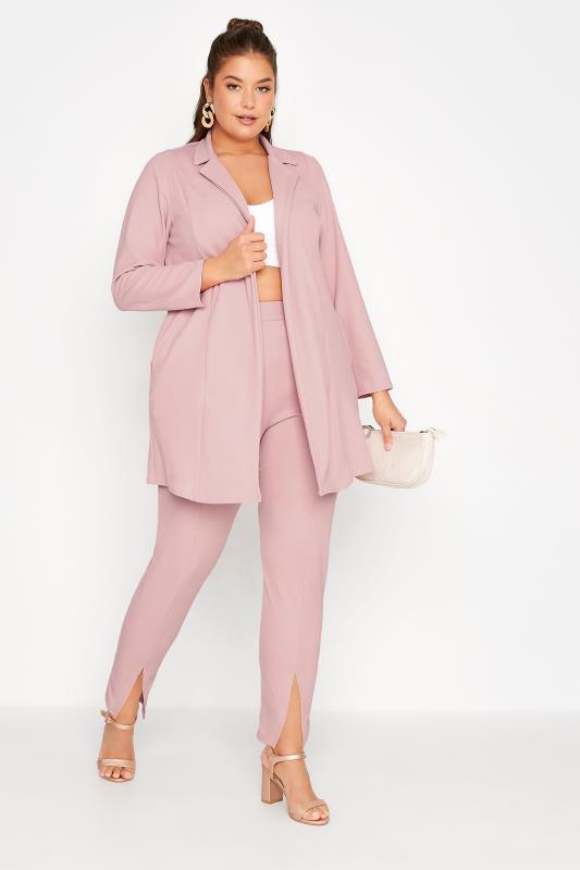 YOURS Curve Plus Size Dusky Pink Longline Blazer | Yours Clothing  3