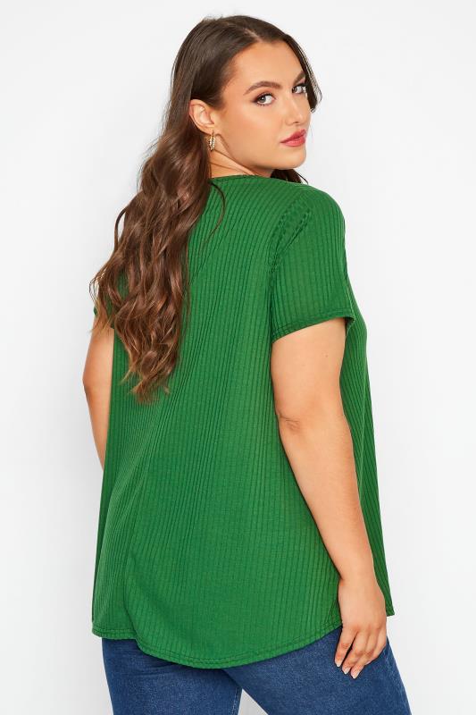 LIMITED COLLECTION Curve Forest Green Ribbed Short Sleeve Swing T-Shirt 3