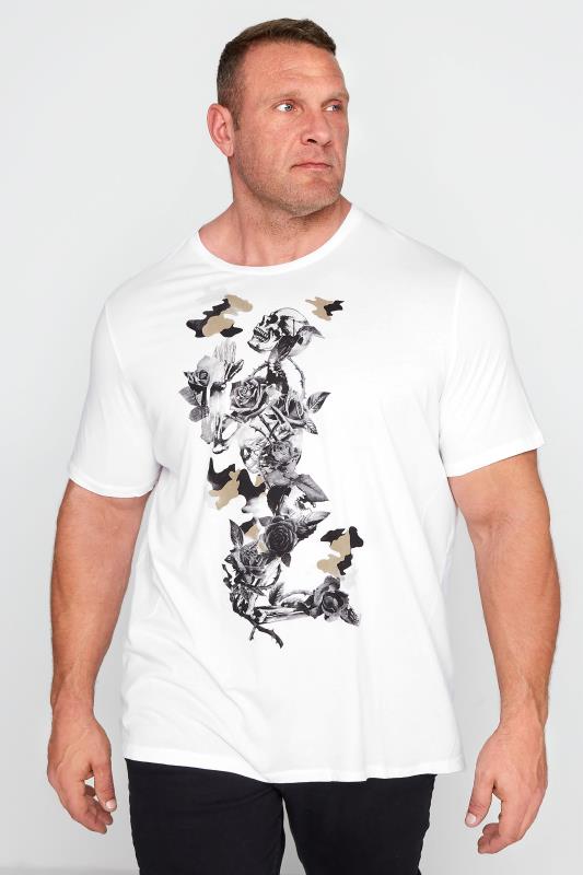 Plus Size  RELIGION White Camo Skeleton Print T-Shirt
