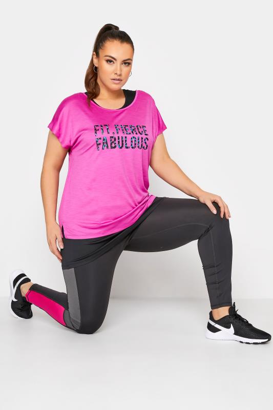 ACTIVE Pink 2 In 1 'Fit, Fierce, Fabulous' Slogan T-Shirt | Yours Clothing 6